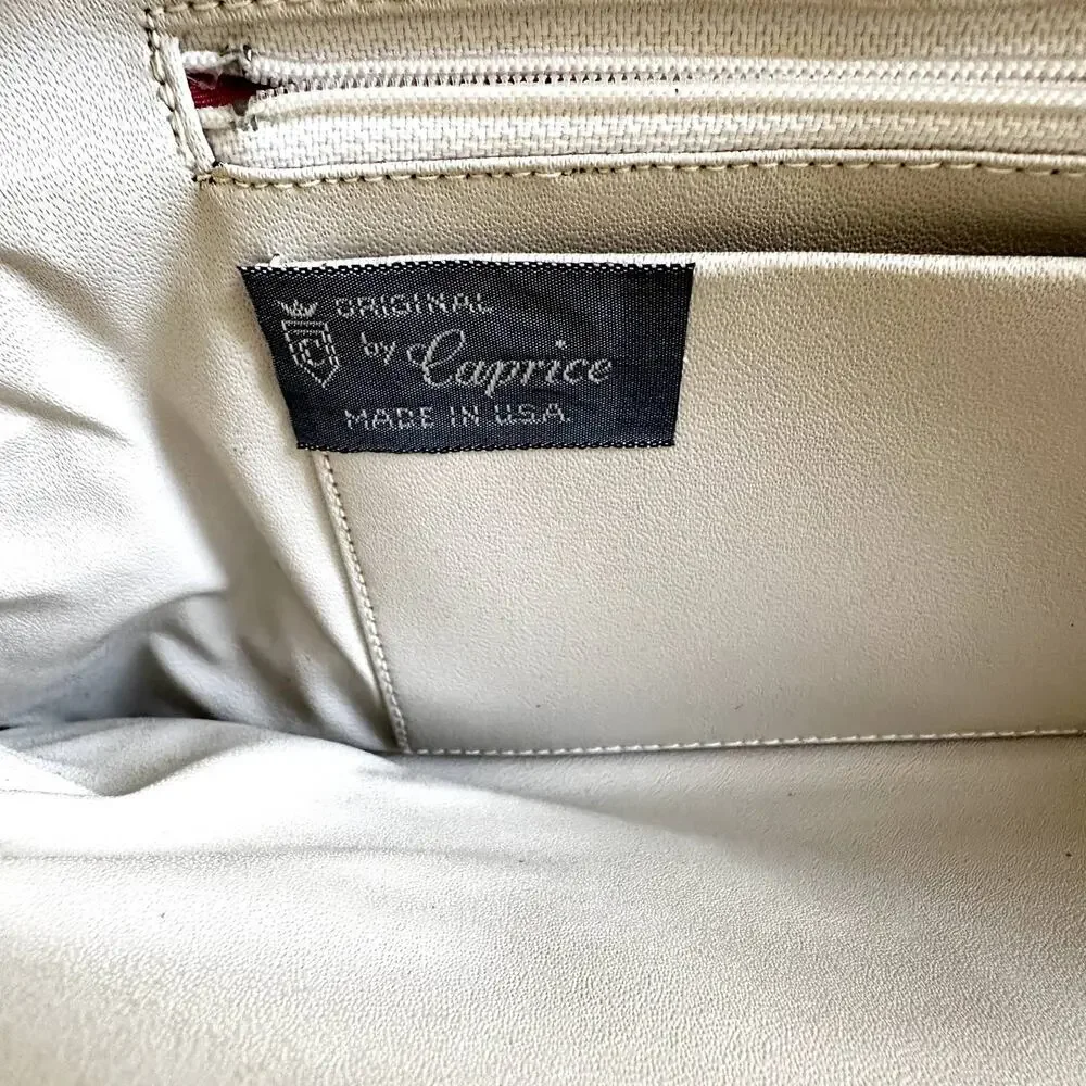 VTG Caprice Patchwork Handbag Snakeskin Leather Retro Ostrich Embossed White